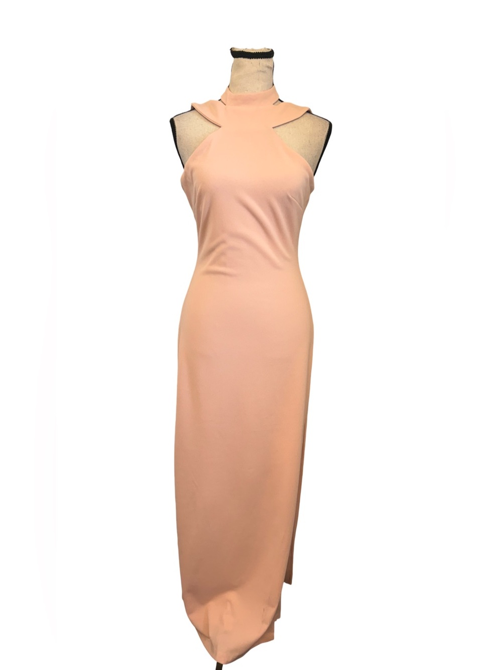 Bebe NWT Size 2 Blush Pink Maxi Dress Halter Neck Bodycon Formal Gown Side Slit